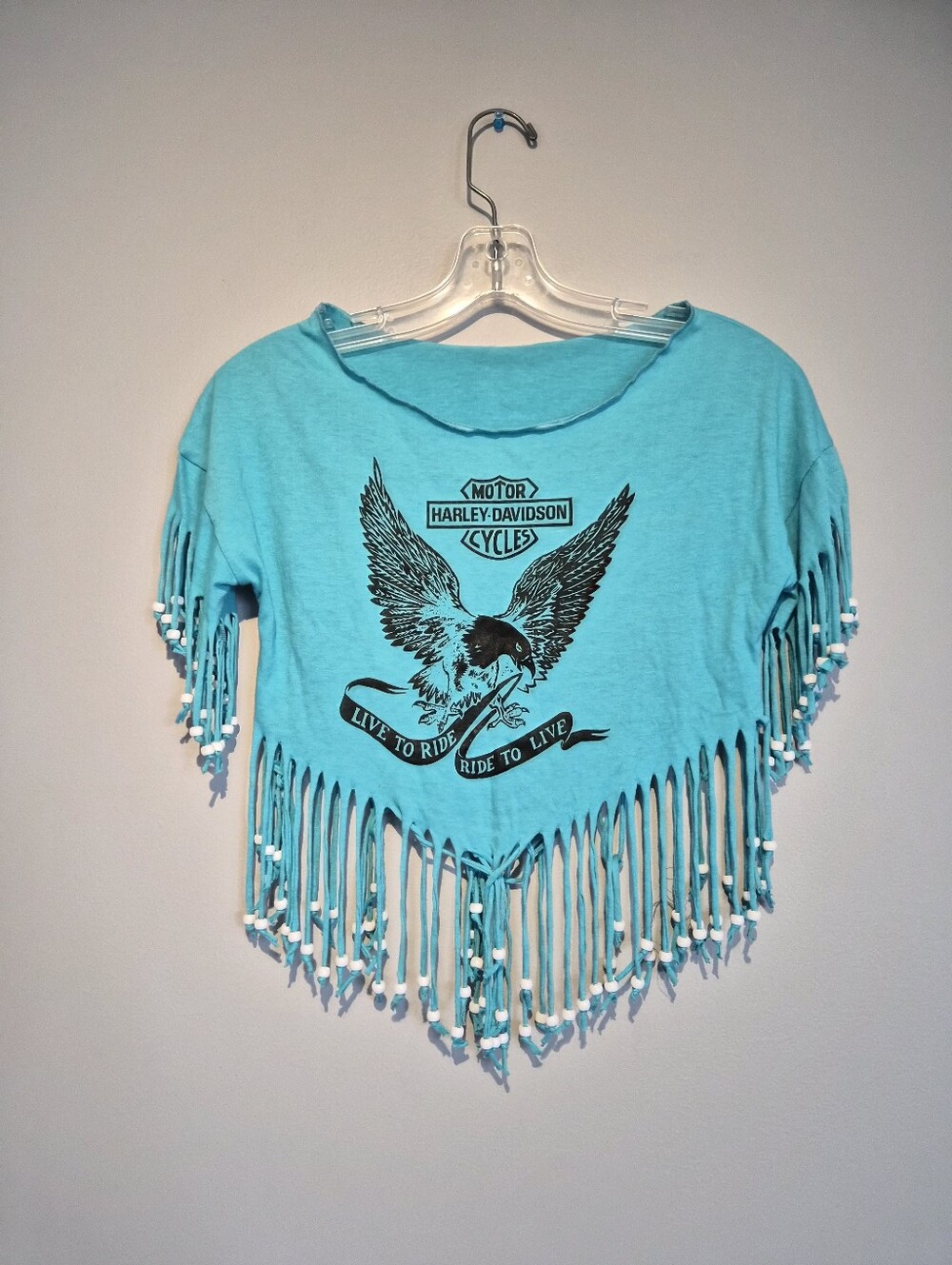 Vintage Harley Davidson Tassels & Beads Graphic T-Shirt | Size Medium